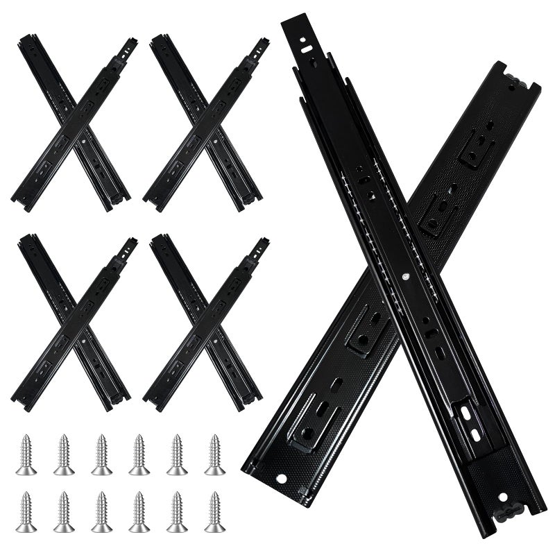 FCOUMY 14 inch Drawer Slides 4 Pairs (8pcs) Full Extension Ball Bearing Drawer Slide 3 fold Full Stretch Side Mount Drawer Slides 100 LB Capacity Drawer Slide 14"" Black - Image 1